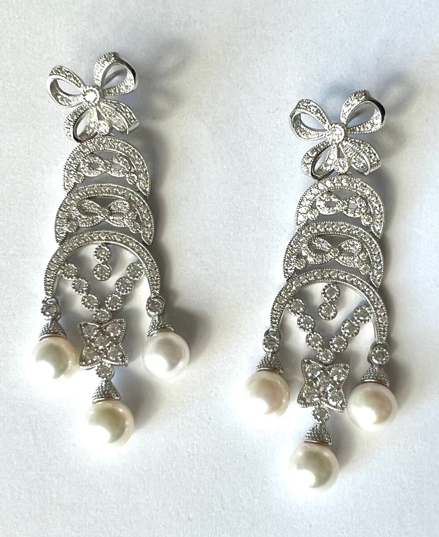 Chandelier earrings S925 silver with zircon, natural freshwater pearls