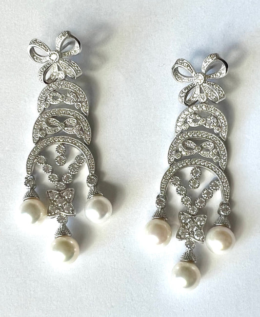 Chandelier earrings S925 silver with zircon, natural freshwater pearls