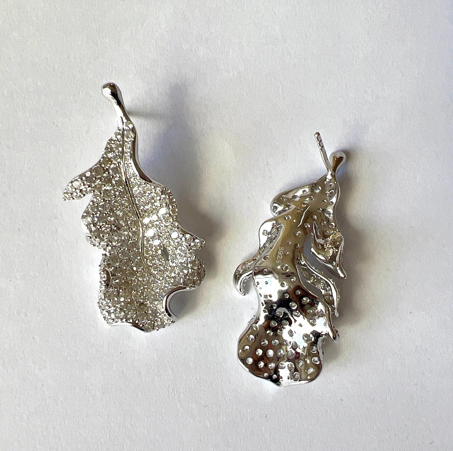 Leaves earrings S925 silver with zircon