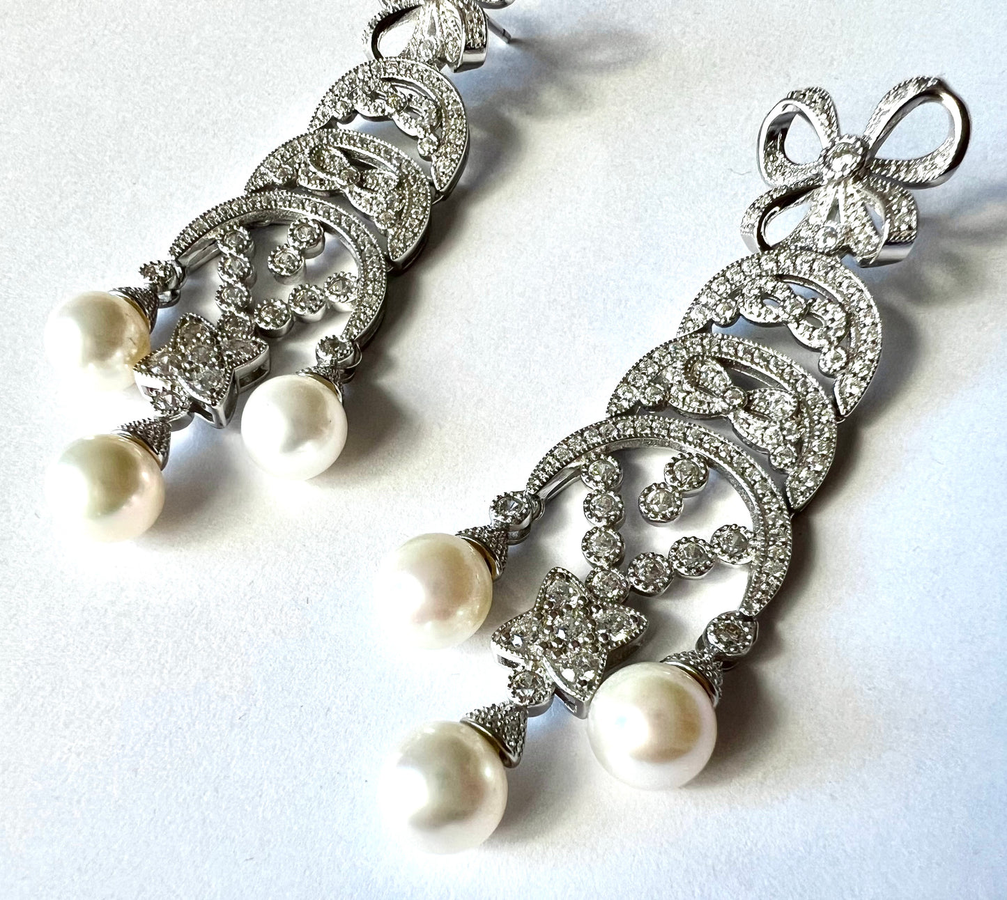 Chandelier earrings S925 silver with zircon, natural freshwater pearls