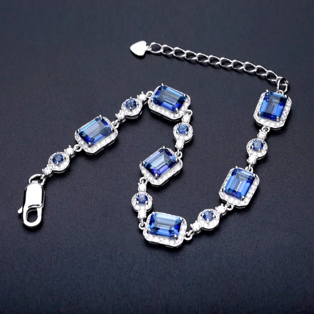 Natural Iolite Blue Mystic Quartz Gemstone Bracelet 925 Sterling Silver