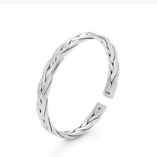 Woven Open Cuff Bracelet S925 Sterling Silver