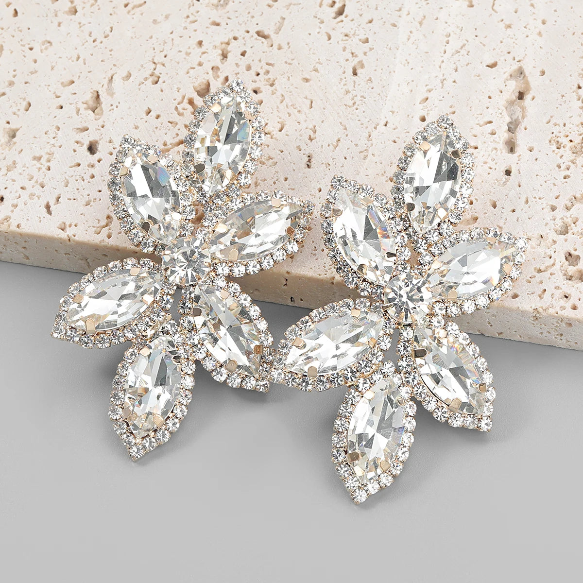 Rhinestone Flower Shaped Earrings