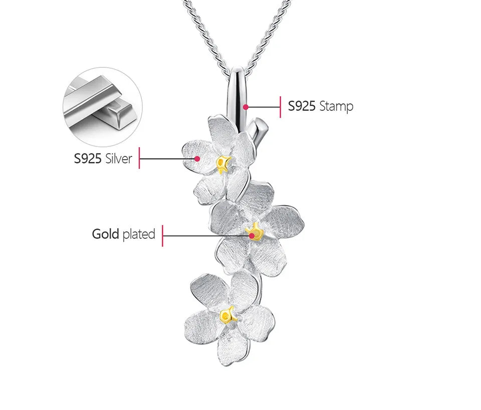 Flower Pendant Necklace  925 Sterling Silver ,1.91g