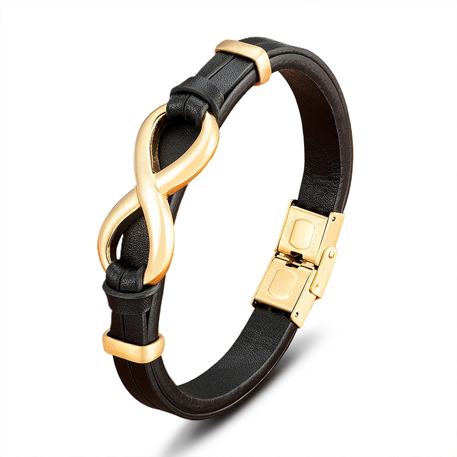 Genuine Leather Mens Bracelet Infinity Symbol