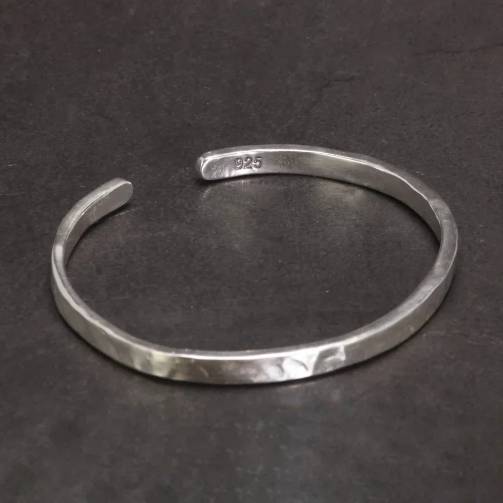 Hammered Cuff Bracelet Real 925 Sterling Silver Handmade