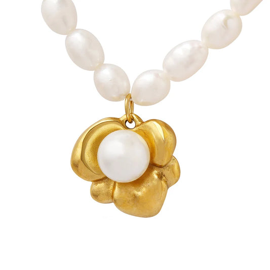 Fashion flower Pendant Necklace Artificial Pearl