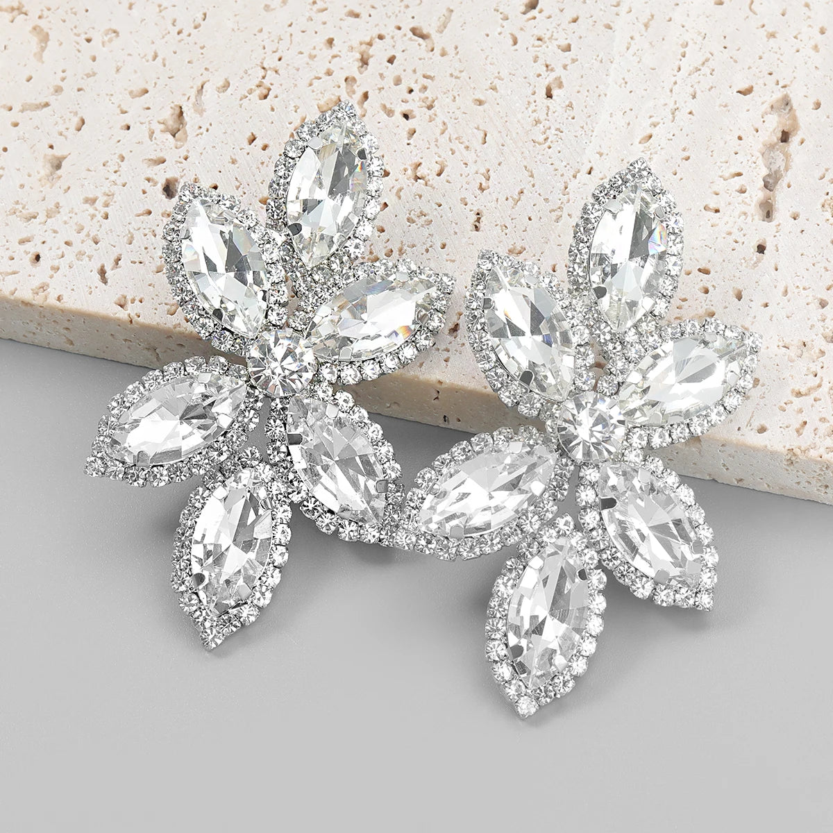 Rhinestone Flower Shaped Earrings