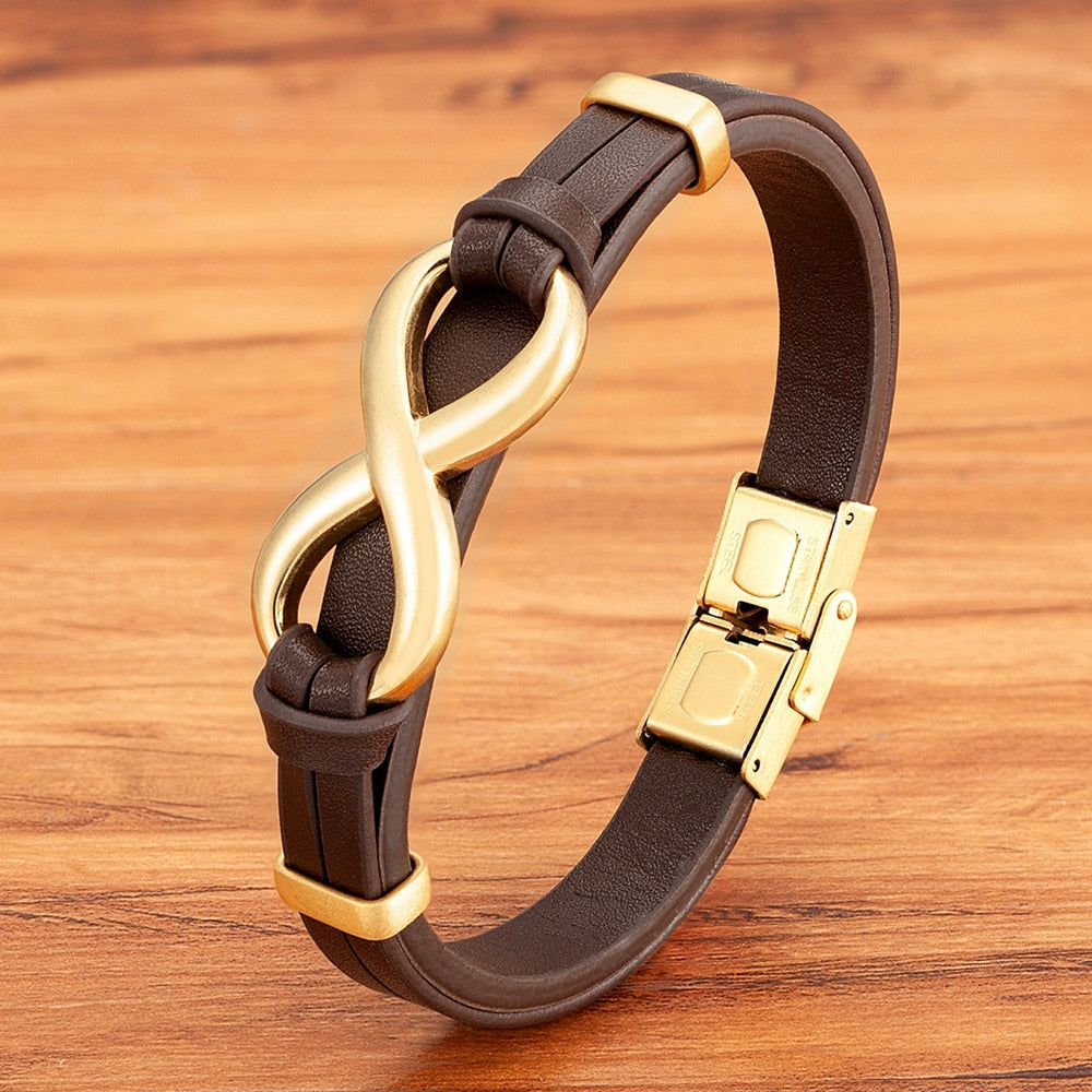 Genuine Leather Mens Bracelet Infinity Symbol