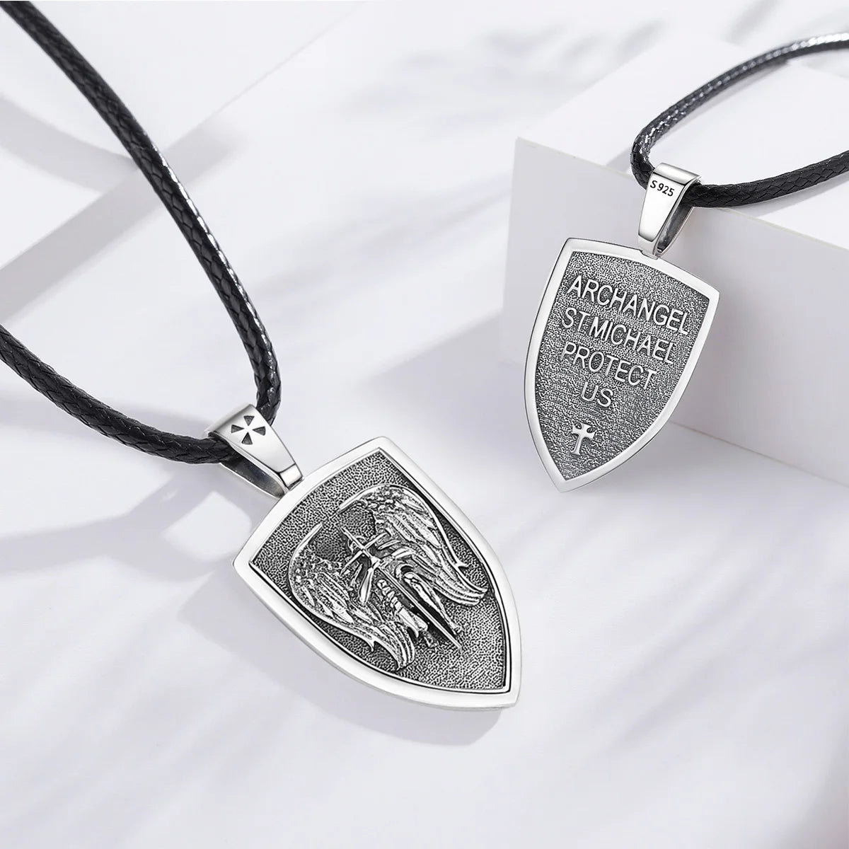 Angel Shield Pendant Necklace , 925 Sterling Silver , 22X36mm, 6.74g