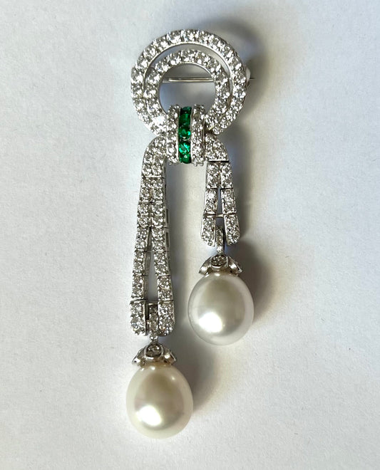Loop design brooch S925 silver with zircon, natural freshwater pearls