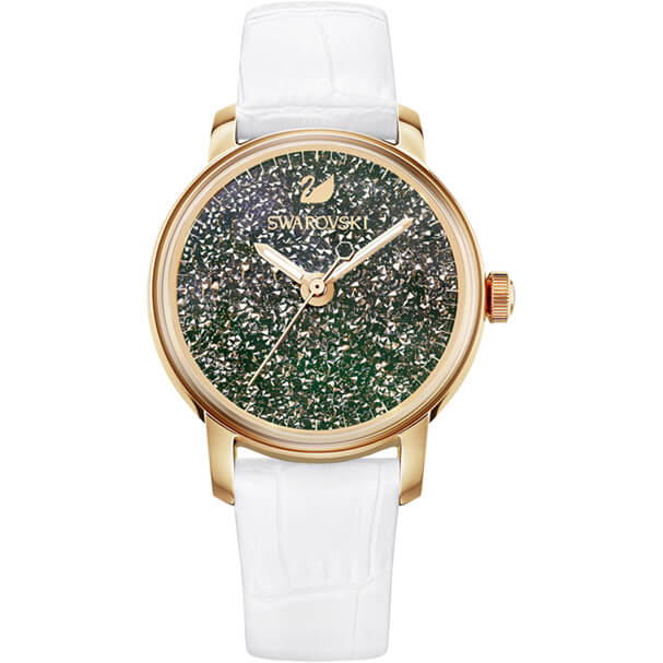 SWAROVSKI, MONTRE CRYSTALLINE HOURS, BRACELET EN CUIR, BLANC, OR ROSE