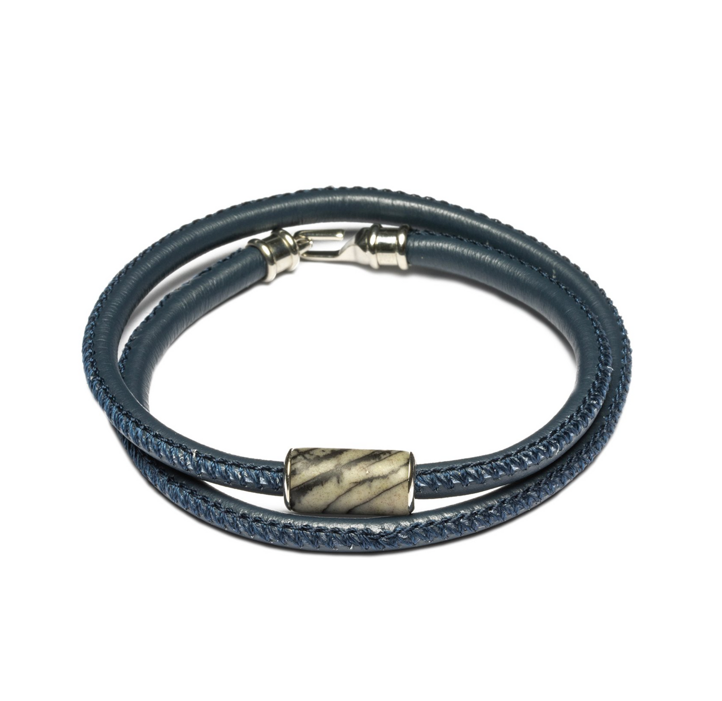 Gemini bracelet Apollo Jaspe Gris & Cuir Bleu - M 20 cm