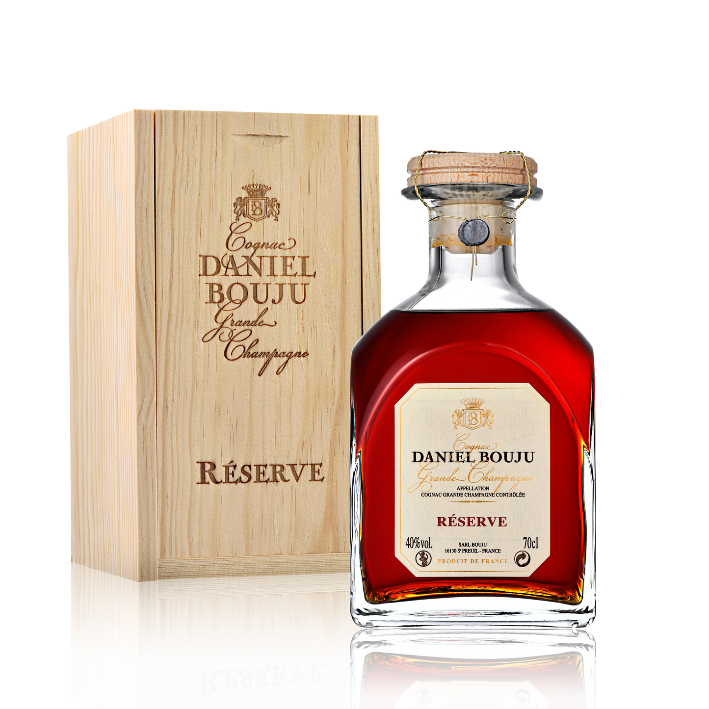 Daniel Bouju Cognac CARAFON RESERVE 40% Vol. – 70 cl   Caisse bois