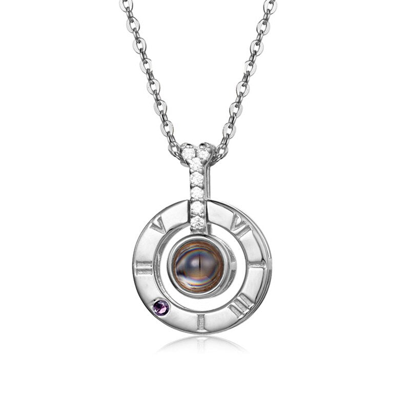 CHAKRA Women Silver Pendant Chain Necklace in 100 Language I Love You Projection