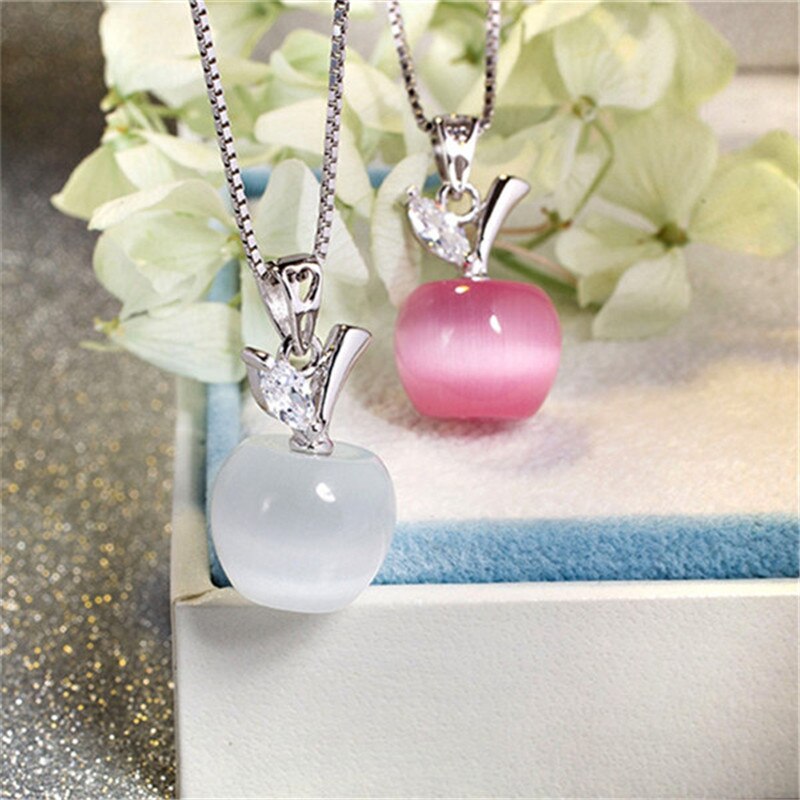 Cute Apple Shape Opals Pendant , Clavicle Chain Necklace