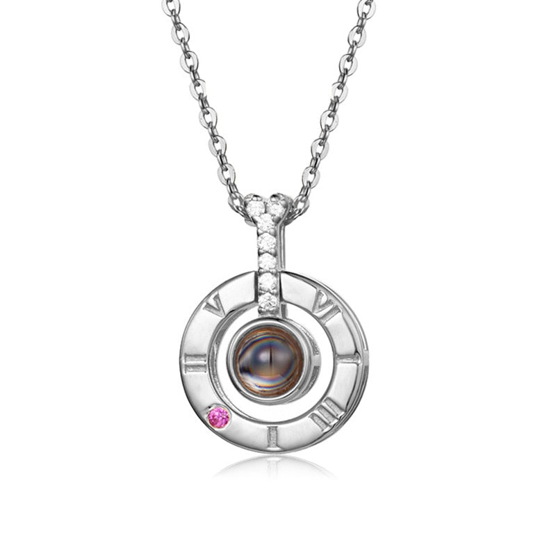 CHAKRA Women Silver Pendant Chain Necklace in 100 Language I Love You Projection