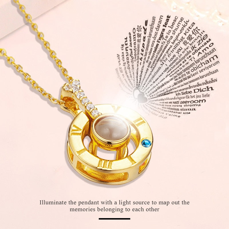 CHAKRA Women Silver Pendant Chain Necklace in 100 Language I Love You Projection