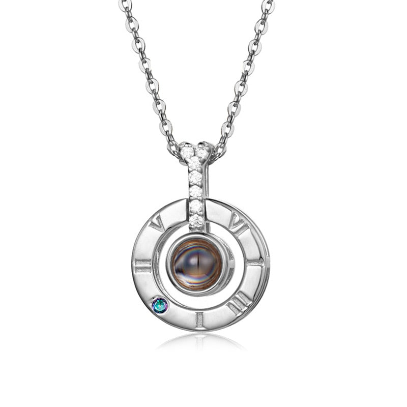 CHAKRA Women Silver Pendant Chain Necklace in 100 Language I Love You Projection