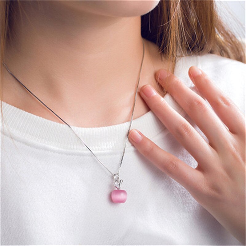 Cute Apple Shape Opals Pendant , Clavicle Chain Necklace