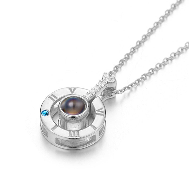 CHAKRA Women Silver Pendant Chain Necklace in 100 Language I Love You Projection