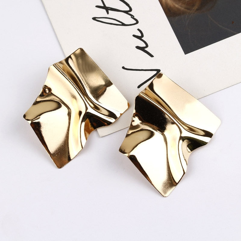 Big Square Metal Earrings For Women Golden Model