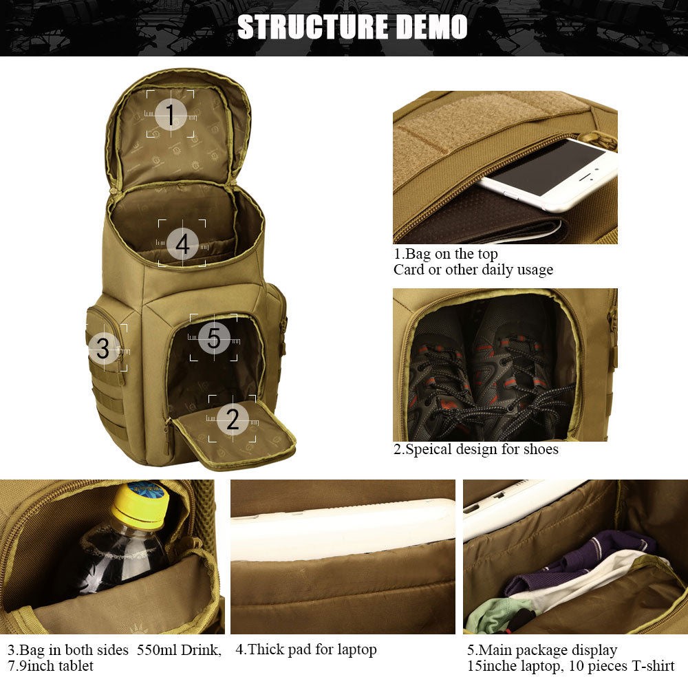 40L Waterproof Nylon Military style Backpacks Molle Assault Army Backpack Travel Bag for Men Women Mochila Escolar S420