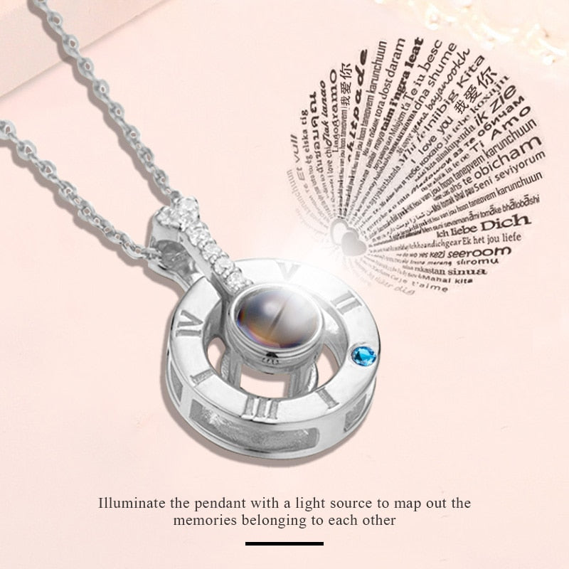 CHAKRA Women Silver Pendant Chain Necklace in 100 Language I Love You Projection