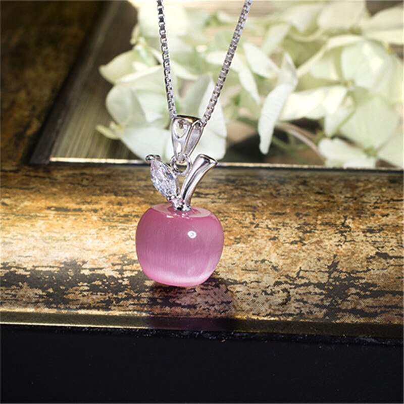 Cute Apple Shape Opals Pendant , Clavicle Chain Necklace