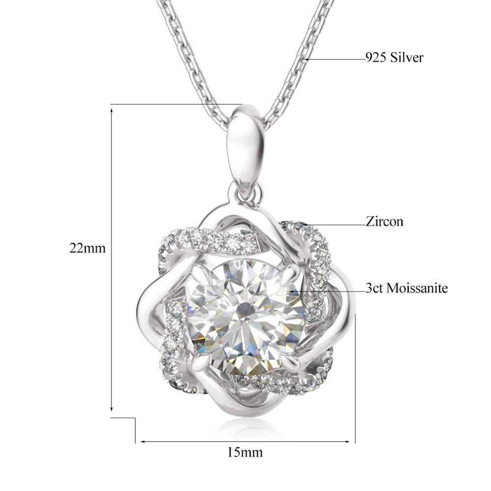 Star 3ct Moissanite Necklace Pendant For Women Certified Pure Silver 925 Jewelry