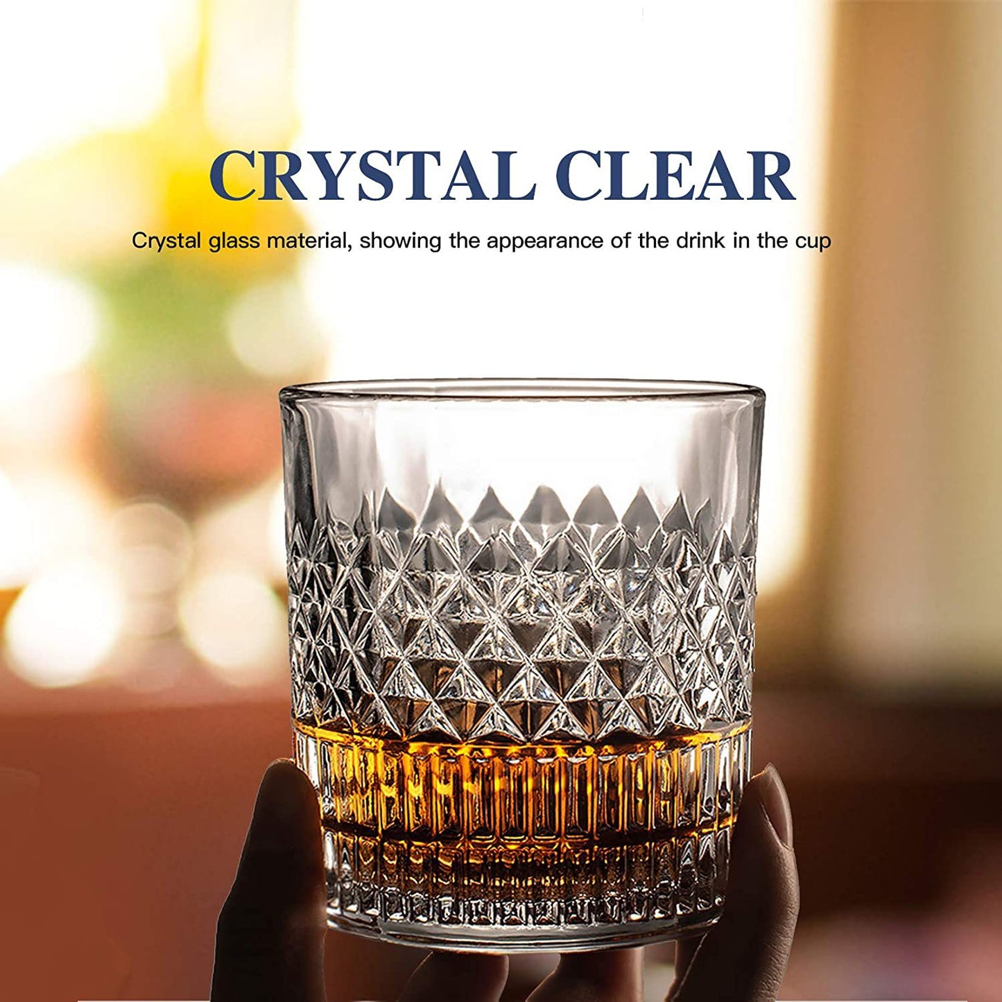 Crystal Whisky Glass 4Pcs 335ml, with Classy Gift Box, Old Fashioned Glasses