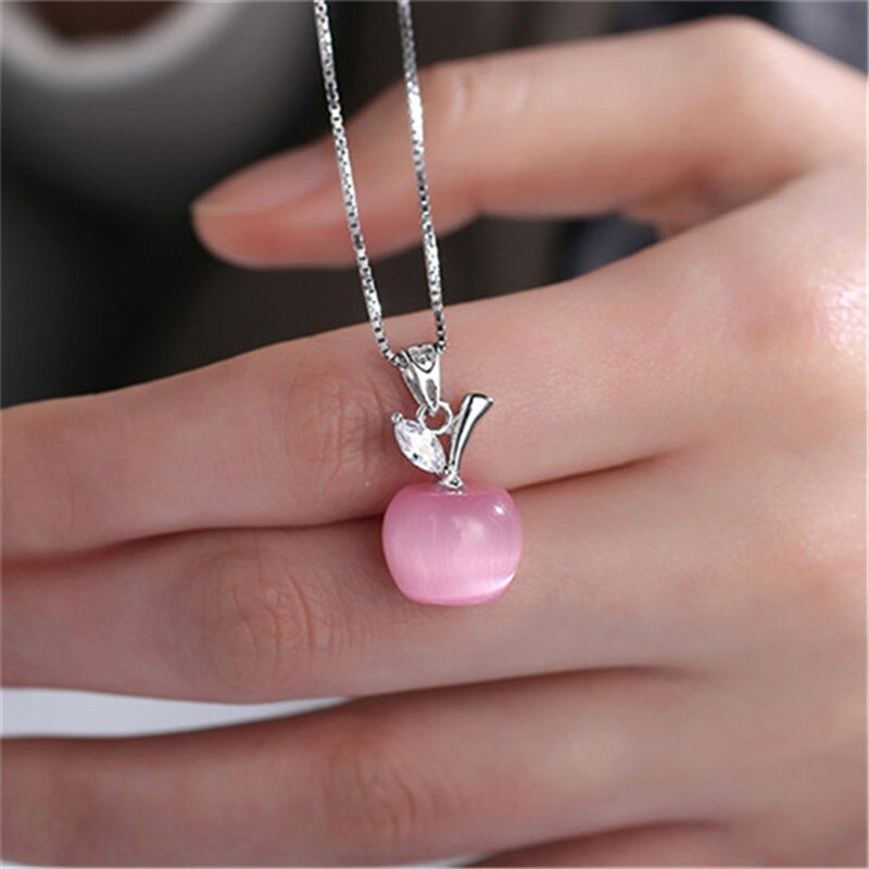 Cute Apple Shape Opals Pendant , Clavicle Chain Necklace