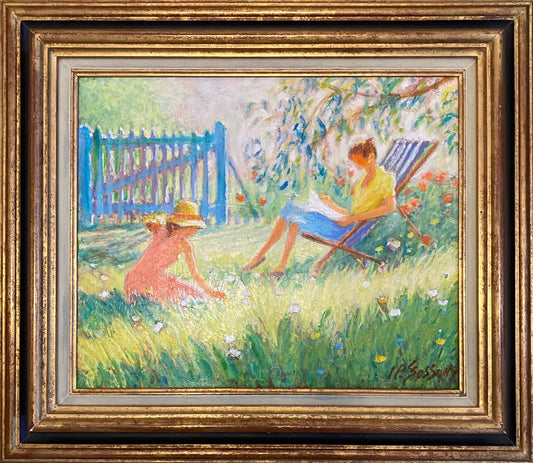 Claude Fossoux oil on canvas authentic painting and signed 64.5X56 cm with Frame