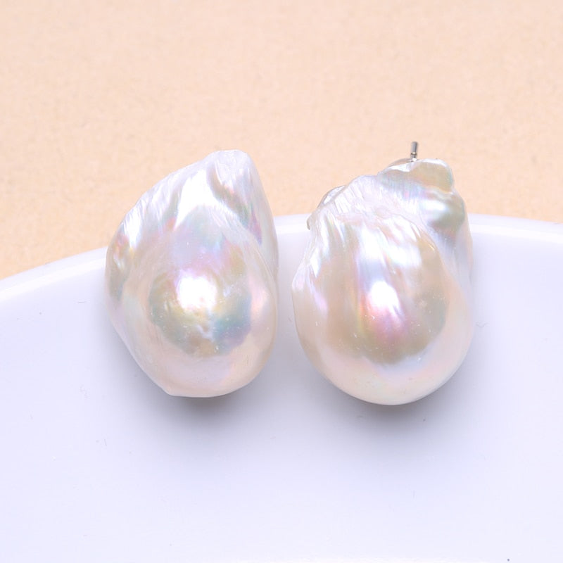 Natural Freshwater Pearl Stud Earrings 925 Sterling Silver, Large Baroque Pearl 15-25mm