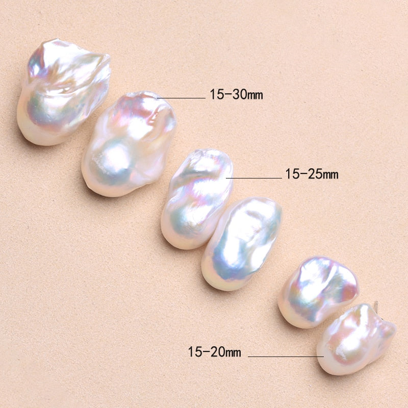 Natural Freshwater Pearl Stud Earrings 925 Sterling Silver, Large Baroque Pearl 15-25mm