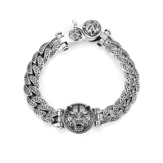 Domineering Tiger Head S925 Silver Bracelet Men