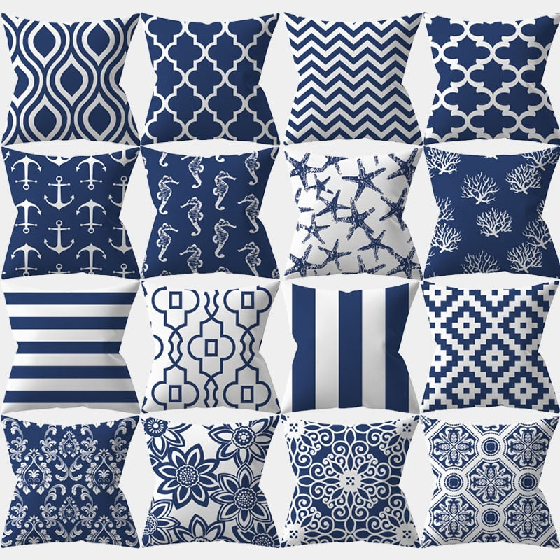 Navy Blue Mandala Geometric Cushion Cover