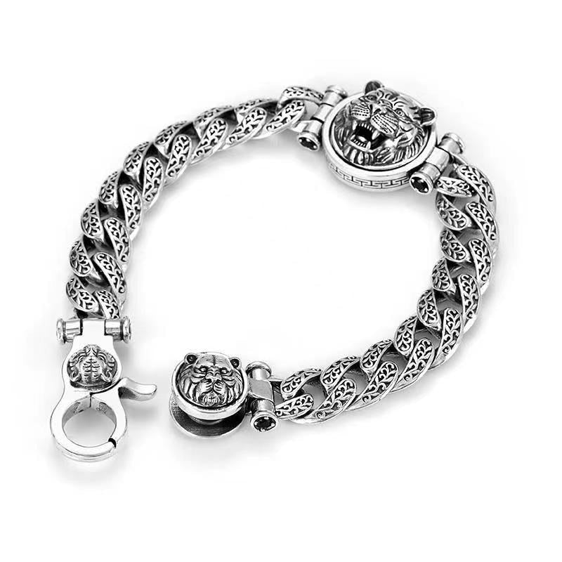 Domineering Tiger Head S925 Silver Bracelet Men