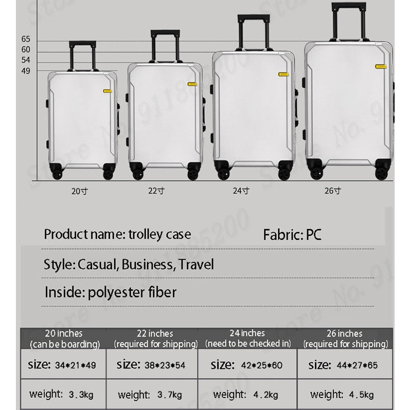 Popular Fashion Rolling Luggage 20&quot; 22&quot; 24&quot; 26&quot; Inch Brand Suitcase Men Aluminum Frame Travel Suitcase