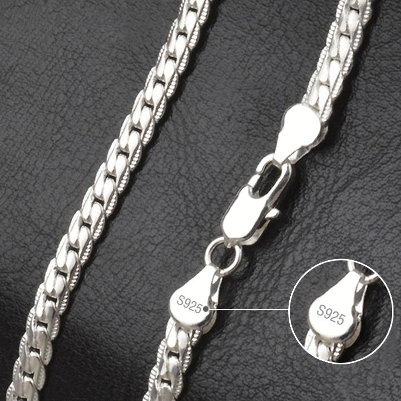 925 Sterling Silver 6mm Side Chain 8/18/20/22/24 Inch Necklace For Woman Men Jewelry