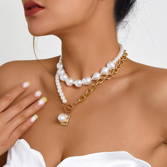 Baroque Pearl Heart OT Buckle Pendant Necklace for Women