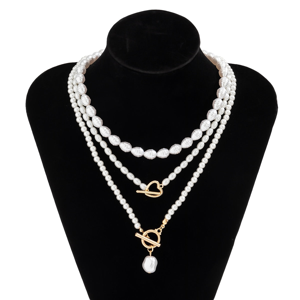 Baroque Pearl Heart OT Buckle Pendant Necklace for Women