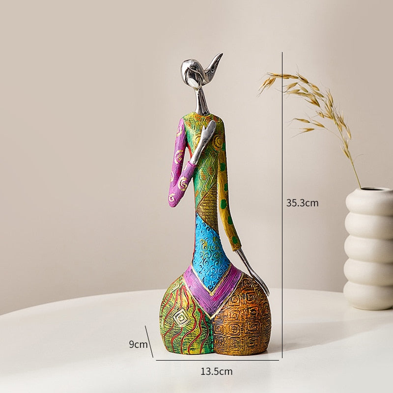 Resin Exotic Abstract Art Woman Figurine for Interior Afro Africa Figure Statue Home Living Room Desktop Decoration