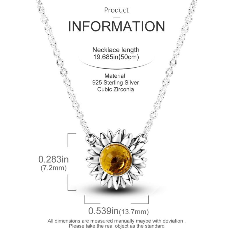 Sunflower Sunshine flower Stone Chain Necklace 925 Silver