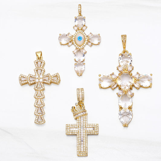 Large Cross Pendants ,Gold Plated Copper Zircon,Religious Jewelry