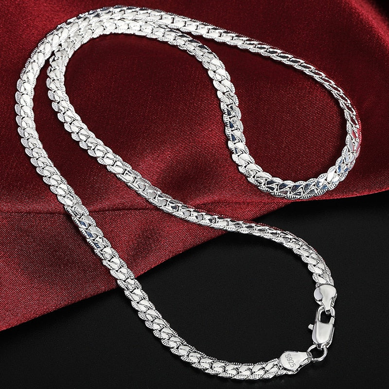 925 Sterling Silver 6mm Side Chain 8/18/20/22/24 Inch Necklace For Woman Men Jewelry