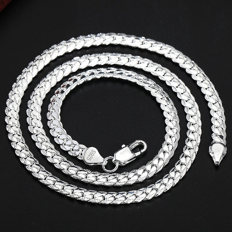 925 Sterling Silver 6mm Side Chain 8/18/20/22/24 Inch Necklace For Woman Men Jewelry