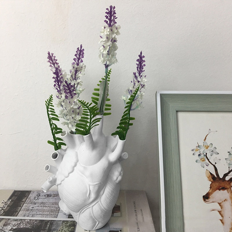 Anatomical Heart Vase Home Decoration Resin Dried Flower Vases Ornament Body Art Craft Countertop Flower Pot Living Room Decor