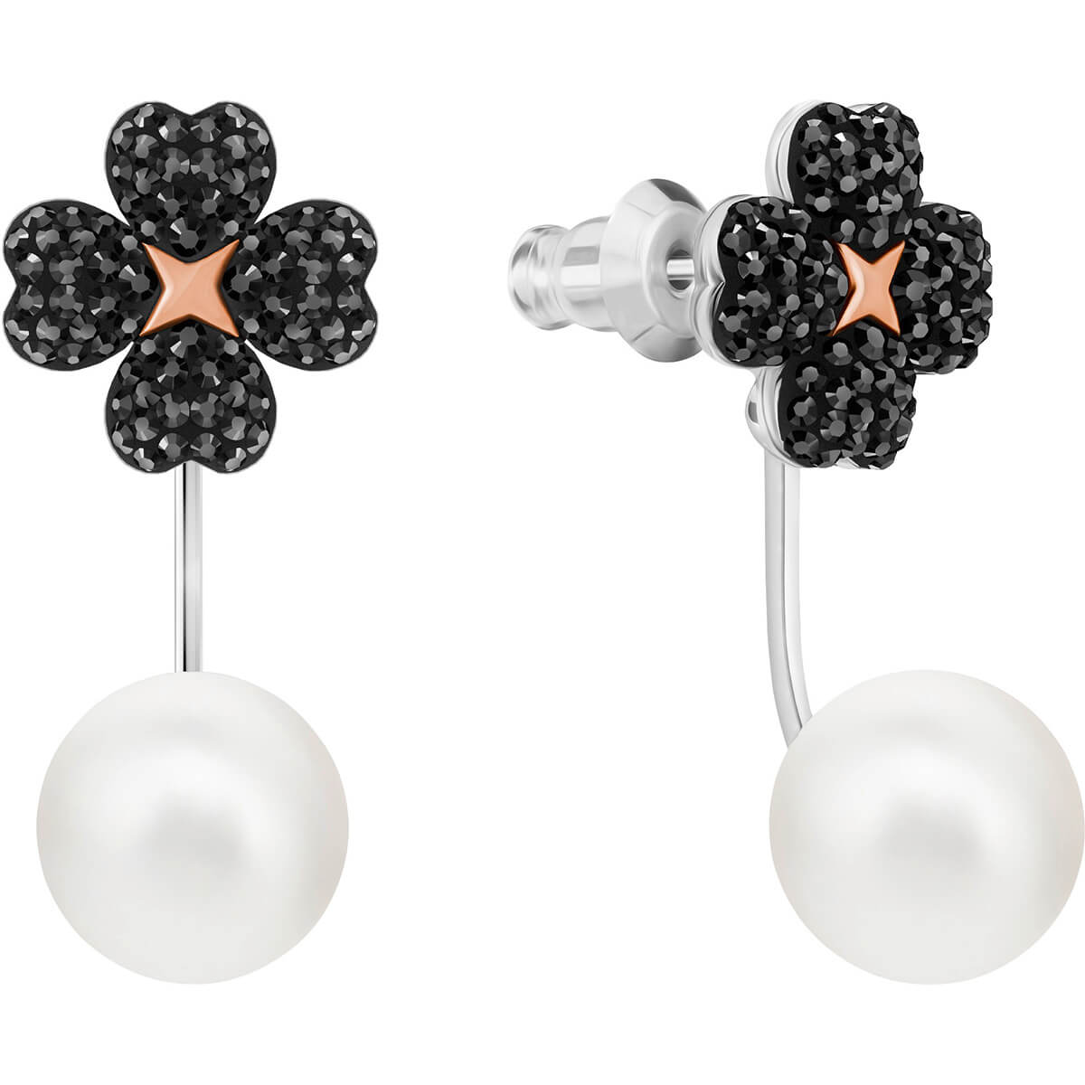 SWAROVSKI BOUCLES D’OREILLES « EAR-JACKET » LATISHA, NOIR, COMBINAISON DE MÉTAUX PLAQUÉS