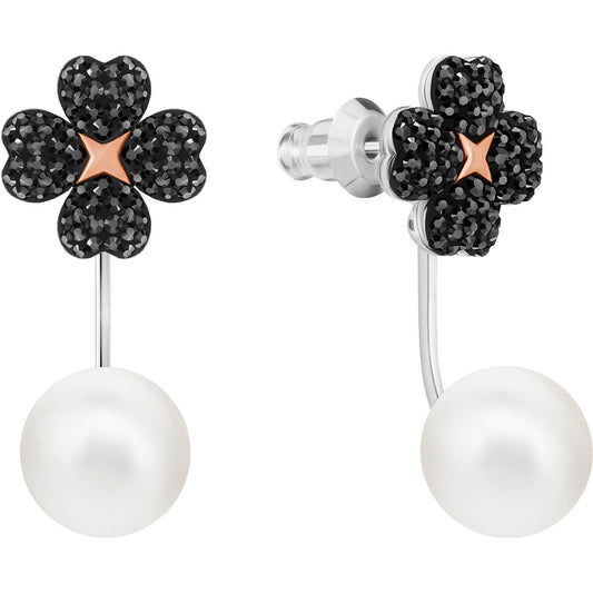 SWAROVSKI BOUCLES D’OREILLES « EAR-JACKET » LATISHA, NOIR, COMBINAISON DE MÉTAUX PLAQUÉS